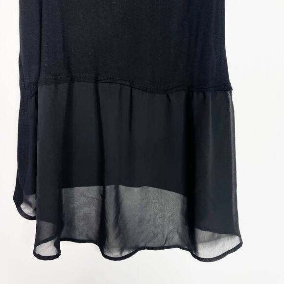 Leith XSmall XS Black High Low Hem Mixed Media Tank Top Crew Neck Sleeveless - Picture 6 of 8